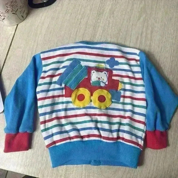 Spin Offs Baby Cardigan Sweater 12m Striped Vtg 90s Patch Colorful Funky Kids - Picture 3 of 5